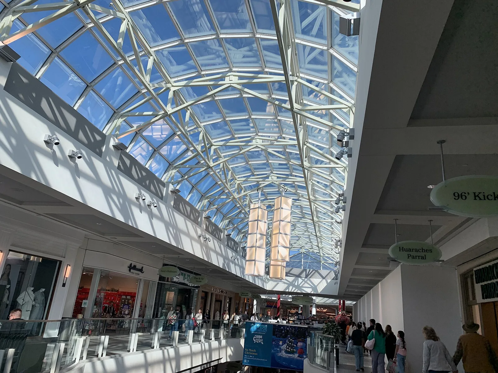 Shoppers under the skylights of an upper-level corridor at CoolSprings Galleria, just south of Brentwood