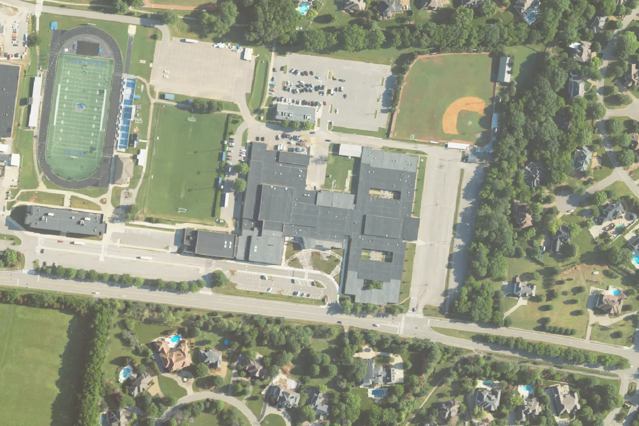Brentwood High School, its stadium and ball fields on Murray Lane in Brentwood, seen from the air